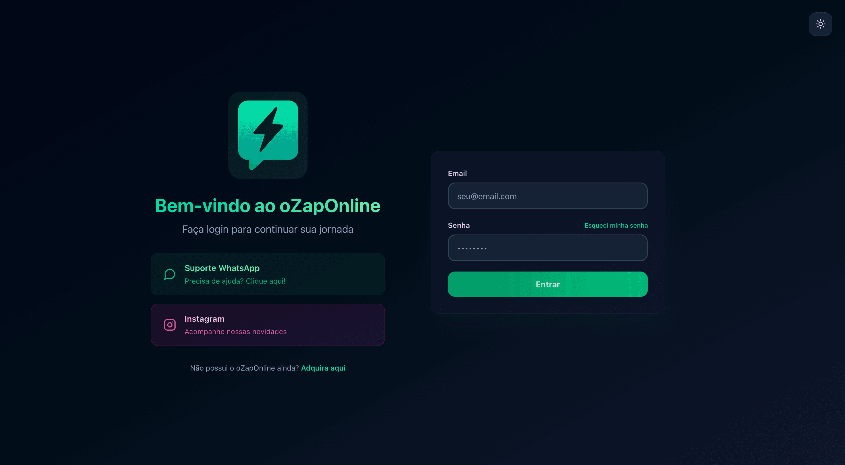 Tela de login no oZapOnline